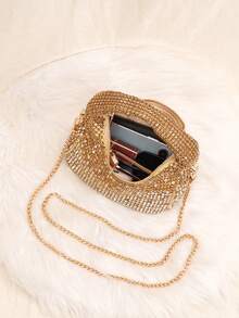 Ombre Crystal Cabbage Basket Fully Rhinestoned Bag/Glitter Bag Studded Water Bucket Bag Party Bag Versatile Small Handbag Shoulder Crossbody Chain Bag Sparkling Banquet Bag, An Interesting Valentine's Day Gift - Champagne - View 6