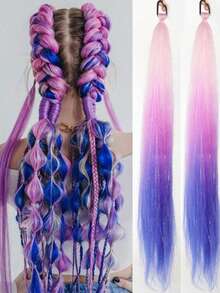 2pcs Ombre Braiding Hair Extensions, Colorful Braided Ponytail Extensions With Shiny Sequins, 26 Inch Extra Large Ponytail Extensions, Suitable For Girls - Multicolor - View 10