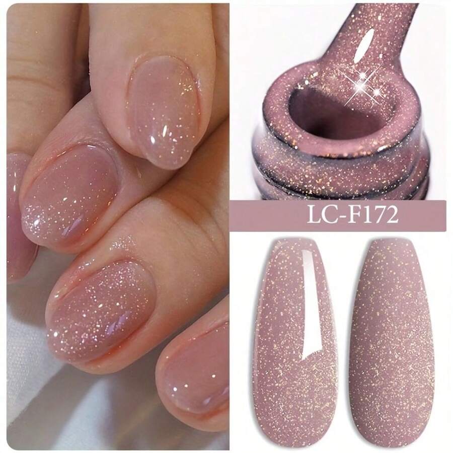 0.24oz Nude Pink Champagne Shimmer Glitter Gel Polish - High Coverage Long-Lasting No-Wipe Nail Gel, Quick Dry Peeling Gel For DIY Home Nail Art, Suitable For LED/UV Lamps, Salon-Quality Professional Manicure Tool - 彩色 - 查看 1