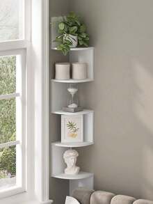 1pc Multi-Tier Corner Shelf, Floating Corner Shelf, Corner Rack, Wall Corner Storage Rack, Bedroom Wall-Mounted Bookshelf, Kitchen Triangular Corner Storage & Decor Rack, Easy To Assemble Multi-Layer Wall-Mounted Shelving Unit For Bedroom, Bathroom, Kitchen, Office, Living Room, Bookshelf