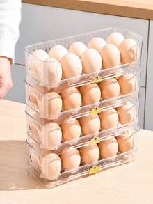 1pc Kitchen Refrigerator Egg Storage Rack, Stackable Design To Save Fridge & Kitchen Space, Made Of Transparent PET Material, Suitable For Daily Use - Clear - View 3