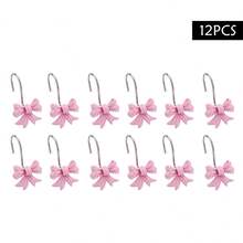 12 Pcs Bow Shower Curtain Hooks Durable Rustproof Metal Decorative Curtain Hangers - Pink - View 1