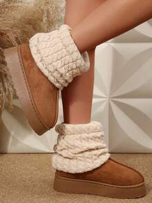 Winter Warm Boots Shoes Snow Boots Ankle Boots Women's Knit Leg Snow Boots Warm Y2K Furry Short Boot Covers For Women Long Socks Boots For Women - Brown - View 11