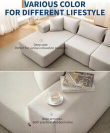 Techigher 108" Modular Sectional Sofa, Boneless Couch With L-Shape Chaise, Upholstered Cloud Couch With Deep Seat For Living Room, Bedroom - Beige_Left Chaise - View 4