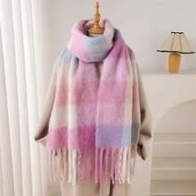 2025 Winter Thick Warm Scarf Women Cashmere Shawl And Wraps Pashmina Neckerchief Bufanda Female Rainbow Hairy Tessel Echarpe New - DS127-04 - Xem 12