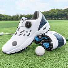 Unisex Professional Golf Shoes - All-Season Sole, EVA Sole And Microfiber Synthetic Upper, Suitable For Golf, Hiking, Training - White With Blue Decor, Golf Shoes, Hiking Shoes, Fashionable Sports Design, Durable Athletic Wear