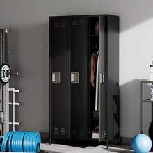 Armario de metal, Armario de metal doble industrial, Armario de gimnasio de acero pesado, Soluciones de almacenamiento seguras, Perfecto para oficina, gimnasio, escuela y hogar, Combinación para empleados - Negro - Ver 4