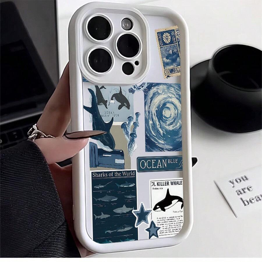 Flexible, Drop-Resistant OCEAN BLUE Protective Case With Camera Protection. Case For Apple  13, 14, 15, 11, 12, 16, 17 Pro Max, 17 Air, 14, 15, 16 Plus XR, Galaxy A03, A04E, A05S, A10S, A11, A12, A13 4G, A14, A15, A20, A23, A32, A34, A35, A50S, A30S, A51 4G, A52S 5G, A54, A55, A71 4G, A72, S20, S21, S23 FE, S22, S23 Ultra, S24 Plus, M34, A07, A17, S25 EDGE, Redmi A2, A1, A3, 8, 9A, 10C, 12 5G, 12C, 11A, 13, 13C, 14C, POCO C55, C65, X3, X4, X6 X7 PRO 5G M3 F3 F5 F6 F6 F7 PRO F7 Ultra Note 8 8 Pro 9 9s 9 Pro 10s 11s 4G 11 Pro 12 5G 12S 4G 12 Pro 5G 13 4G 13 Pro 4G 14 Pro 5g 14 5G 14 Pro 4g 5g K80PRO A5 11 12 Lite 14 15T Pro 15T 15 4G 15 Pro Plus MOTO E13 G04 4G G24 4G E14 G14 G22 G30 G10 G20 G34 G53 G54 G84 Edge 60 PRO 5G Infinix 50s VIVO 5G REALME C71 UV Custom Printing Minimalist Anti-Scratch Case Perfect Fit P4448 - 白色 - 查看 1