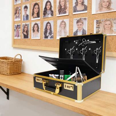 RibasuBB Portable Barber Stylist Carrying Case, Large Capacity Organizer For Clippers, Scissors, Combs, And Styling Tools, Durable With Double Password Lock