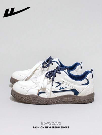  1 Pair WARRIOR Women's Thick Sole Lace-Up Soft Bottom Casual Shoes, Low-Top Outdoor Flat Shoes, Round Toe Low Heel Non-Slip Solid Color Elegant Soft Bottom Hiking Shoes, Suitable For Students, Graduation Photos, Flat Shoes, Women's Low-Top Leather Sports Skateboard Shoes