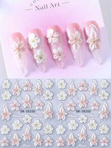 2 miếng dán móng tay nghệ thuật hoa nổi 5D, họa tiết hoa dâm bụt trắng và hồng, decal tự dính, trang trí móng tay, tự làm tại nhà, thích hợp cho mùa xuân, ngày lễ tình nhân, móng tay đám cưới. - Nhiều màu - Xem 11