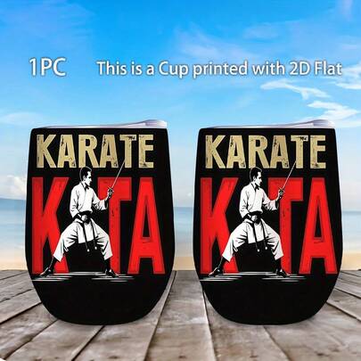 1pc Karate Themed Tumbler With Karate Kata Design - Double Wall Vacuum Insulated Stainless Steel Tumbler, 12oz Martial Arts Training Cup For Hot/Cold Drinks, Ideal Gift For Karate Practitioners, Birthday, Camping, Office - Durable 304 Stainless Steel Construction, Black & Gold Karate Pattern With Red Belt Design, Suitable For Indoor/Outdoor Use, No Assembly Required, Great For Fitness And Holiday Parties