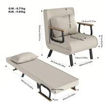 1-Seater Adjustable Sofa Bed With Soft Cushions And Removable Sofa Cover, Metal Legs, Suitable For Living Rooms And Offices - 米色 - 查看 2