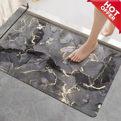 Thảm phòng tắm có thể giặt được, nhiều kích cỡ, thảm cửa chống trượt trong nhà và ngoài trời làm từ bùn tảo cát, nhanh khô, chống thấm nước, chống bám bẩn, dễ lau chùi, họa tiết vân đá cẩm thạch đen vàng, thảm thấm hút tốt cho nhà bếp, sân hiên, ban công, hành lang, sân vườn, thảm trang trí nhà cửa cho phòng tắm.