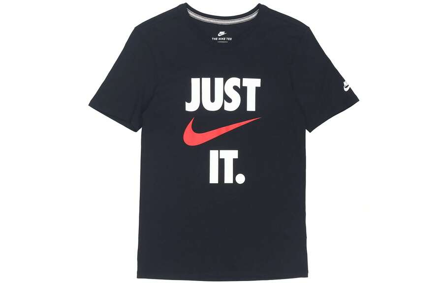 Nike Sportswear 字母印花圓領美式復古多巴胺短袖T卹 - 黑色 - 查看 1