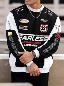 Herren Lässig Rundhals Langarm Kontrast Farbe Buchstaben Muster Loose Fit Sweatshirt, geeignet für Frühling und Herbst - Schwarz - Übersicht 3