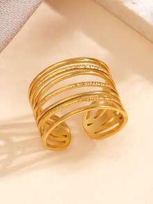 1pc Stainless Steel Fashionable Geometric Line Open Ring, Suitable For Women's Daily Wear - Multicolor - View 4