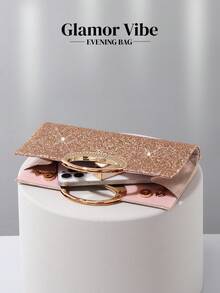 Glittery Women's Evening Clutch Bag, Made Of Glitter Fabric With Metal Hardware Decoration, Metal Chain Strap, Suitable For Wedding, Banquet, Party, Ball, Holiday Gifts, Dress Matching, Valentine's Day, Birthday - Champagne - View 9