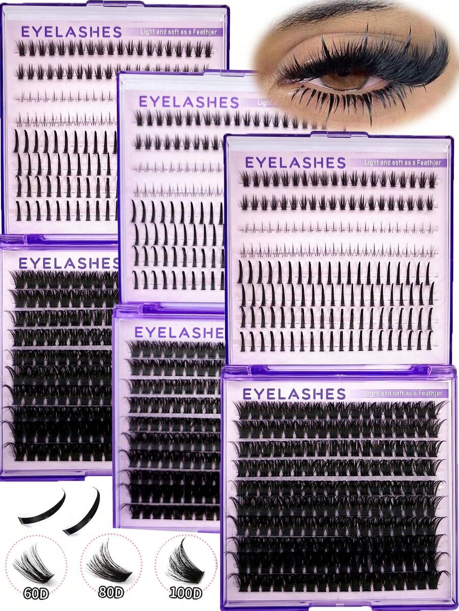 HBZGTLAD 18 Rows 100D80D60D Lash Clusters Kit With Spikes DIY Spiky Eyelash + Lower Eyelashes Extension Wispy Eyelash Clusters 12-20mm With Bottom&13-19mm Lash Spikes C/D Curl Individual Lashes DIY Lash Extension Kit - Black - View 1