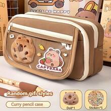 Three-Color Capybara Stationery Box Set - Including Capybara Stickers, Etc. The Beautiful Stationery Bag Has A Large Capacity And Super Capacity, And Is Painted With Cute Capybara Patterns. It Is Deeply Loved By Shoppers And Worth Buying - Send Same Doll + 5 Random Guinea Stickers - View 3