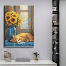 1pc 5D DIY Diamond Painting - "Cute Oil Painting Style - Orange Cat Lazily Curled Up On A Blue Cloth-Covered Desk" - Frameless Mosaic Full Diamond Acrylic Diamond Art DIY Diamond Painting Set, Suitable For Home And Office Desktop Decoration, Tabletop Decoration And Wall Decoration, Living Room, Bedroom, Study Room Ideal Home Decor Gift, Suitable For Adult Beginners And Craft Enthusiasts, Handmade Gift Ideas, Perfect For Family Gatherings, Birthday Parties And Various Holidays. - Multicolor - View 12