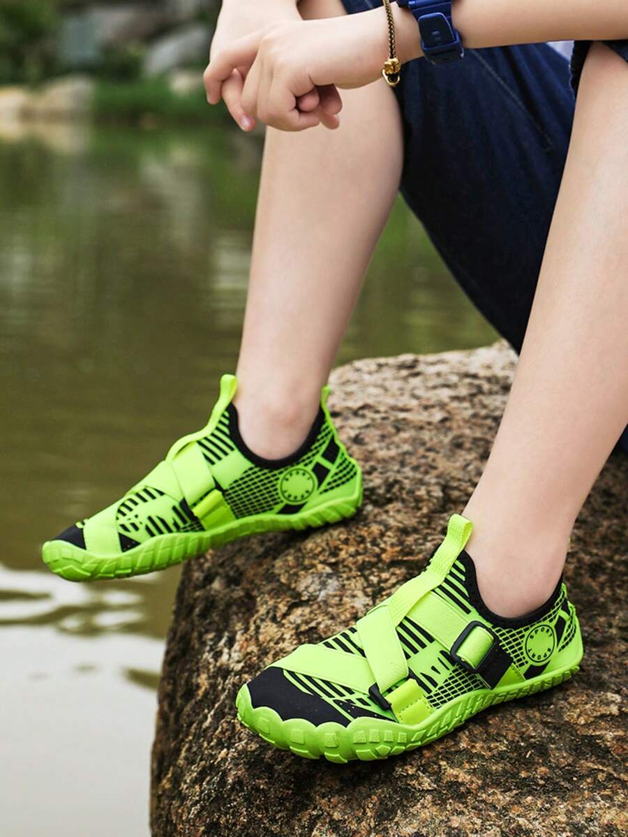 儿童沙滩游泳鞋，舒适透气网面鞋面，橡胶鞋底，套穿式可调节绑带，轻便水鞋 - 薄荷綠 - 查看 1