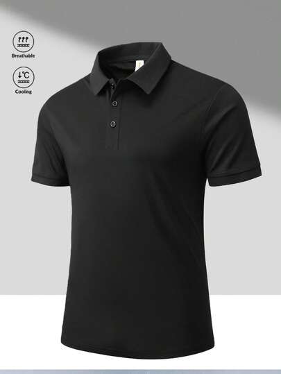 Polo de verano transpirable para hombres | Camiseta de manga corta negra sólida apta para deportes, ropa urbana, casual, viajes y actividades al aire libre