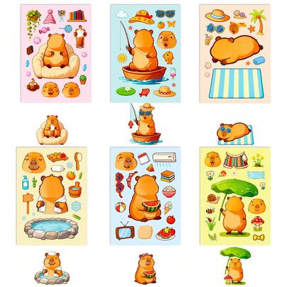 6pcs/Set Capybara Stickers, Handmade Capybara Life Collage Stickers, Craft Activity, Birthday Party Supplies, Art Project Rewards, Holiday Gifts, Birthday Decorations, Back To School Supplies, Learning Materials