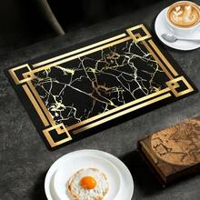 1/2/3/4/5/6 piezas Manteles individuales con patrón de mármol dorado, aislamiento térmico, impermeables, resistentes al aceite y a la suciedad de material PP negro impermeable, posavasos con lámina de oro hueca para tazas de café, lavables, fáciles de limpiar, antideslizantes, resistentes al calor, adecuados para decoración de habitaciones, decoración de mesa de comedor, decoración del hogar, decoración de fiestas, adecuados para vacaciones, fiestas, reuniones, cumpleaños, bodas, regalos, cenas, exteriores, picnics - Multicolor - Ver 3