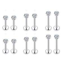 12 PCS/Lot Labret Piercing Set Surgical Steel CZ Zirconia Lip Stud Bar Earring Helix Cartilage Tragus Body Jewelry 16G - Silver - View 8