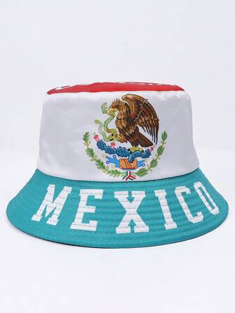 1 st. tryckt, vändbar hinkhatt i polyester, UV-skydd, lämplig för vår, sommar, höst, VM, sportfans, unisex