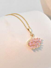 1pc Premium Cubic Zirconia Swan Necklace, Micro-Inlaid Zirconia Pendant Choker, Unique Design, Suitable For Women Gifts, Bridal, Daily Wear, Date, Party - Yellow Gold - View 2