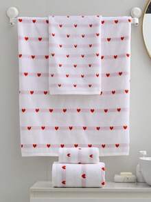 1pc/2pcs/4pcs Red Heart Embroidered Couple Towels, Valentine's Day Gift, Soft Absorbent, Non-Shedding, Face Towel/Bath Towel, Personalized Adult Towel Set, Suitable For Home, Pool And Daily Use - White - View 3
