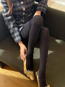 1 Pair Solid Color Sexy Nylon Quilted Shiny Pantyhose, Autumn/Winter - Black - View 6