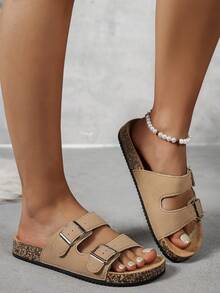 Women's Retro Open Toe Breathable Sandals, Comfortable Non-Slip Durable Slippers, Women's Summer Footwear - Apricot - View 4