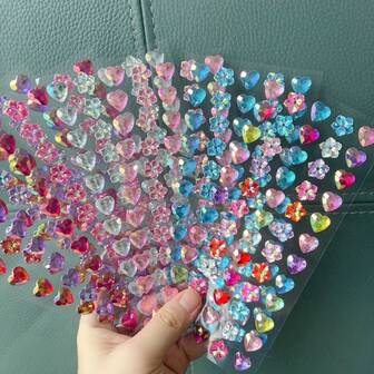 1pc Colorful Heart Shaped Rhinestone Sticker, Shiny Crystal Diamond Sticker, 3D Sticker, Girls Toy, Valentine's Day Decor Gift, New Year Gift, Random Style