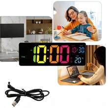 13-Inch Gradient-Color Creative LED Digital Clock, Featuring Multiple Color Gradient Modes To Switch Between. Suitable For Various Places Such As Offices And Bedrooms. Equipped With Various Colors And Soft Gradient Lighting Effects, It Is Suitable As A Bedside Table Decoration Item And Also As A Gift. - Multicolor - View 1