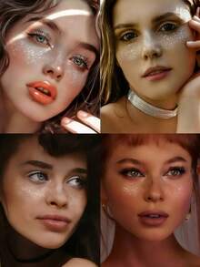 6pcs Shiny Silver Freckle Stickers, Waterproof, For Women, Suitable For Face Temporary Tattoo, Dance, Music Party, Valentine's Day Makeup - Silver - View 2