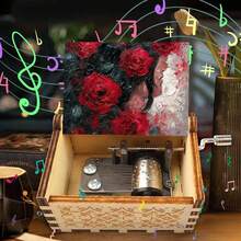 Red Rose Oil Painting Hand Crank Music Box - "You Are My Sunshine" Tune, Battery-Free Wooden Musical Gift For Valentine's Day/Birthday - Multicolor - View 10