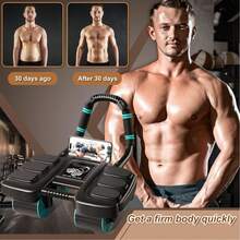 Benbo 1pc Abdominal Roller With Knee Pad, Home Fitness Equipment For Abdominal Muscle Training, Core Workout With Self-Rebound Elbow Support, Built-In Phone Holder, Suitable For Weight Loss, Abdominal Muscle Training, Home And Gym Exercise