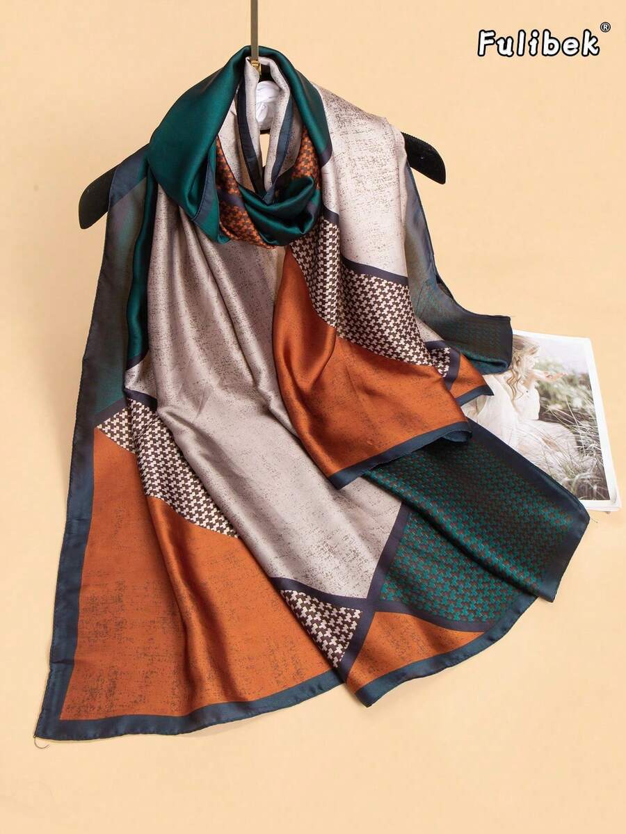 1 buc. Eșarfă/șal imprimat din satin de mătase artificială pentru femei, potrivit pentru uz zilnic, pentru toate anotimpurile