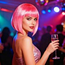 Short Bobo Style Cosplay Retro Lady Wig - Straight Synthetic Fiber, Natural Looking Women's Halloween Party Christmas Bangs Hairstyle Wig - Multicolor - View 3