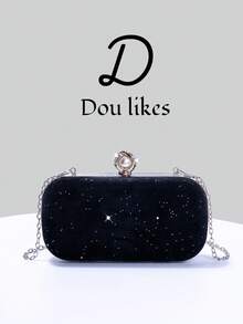 黑色丝绒奢华女士晚宴包，简约时尚手提包，饰以闪亮亮片，适合派对女孩和女士，完美适用于派对、正式场合、盛大晚宴、迷人亮片手包、婚礼庆典、优雅新娘手拿包 - 黑色 - 查看 12