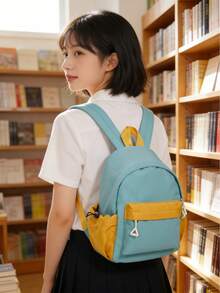 Mini Backpack, Cute Women's Backpack, Compact & Fashionable Backpack For Women, Lightweight Casual Minimalist Classic Backpack, Suitable For Girls, Ladies, College Students, Stylish Color Block Design, Fits 12-Inch Tablet/Laptop, Suitable For Office, University, Work, Business, Commuting, Outdoor, Travel, Lightweight & Padded Adorable Mini Handbag For Women - Multicolor - View 12