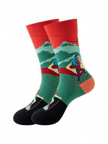 2/6/12 Pairs Random Fashionable Versstile Creative AB Asymmetrical High Top Socks With Cartoon Animal, Tool, And Character Patterns - Multicolor - View 5