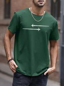 Krometka Men's Casual Versatile Simple Bi-Directional Arrow Print Short Sleeve T-Shirt - Dark Green - View 3