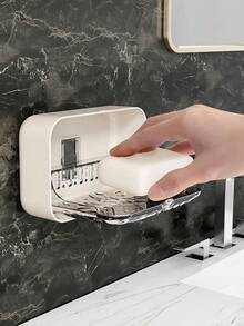 Wall Mounted Double Layer Plastic Soap Dish, No Drill Bathroom Storage Box With Iceberg Pattern Design, Suitable For Soap, Bar Soap, Body Wash And Other Bathroom Items Home Bathroom Decor Fall Decor Back To School - Multicolor - View 7