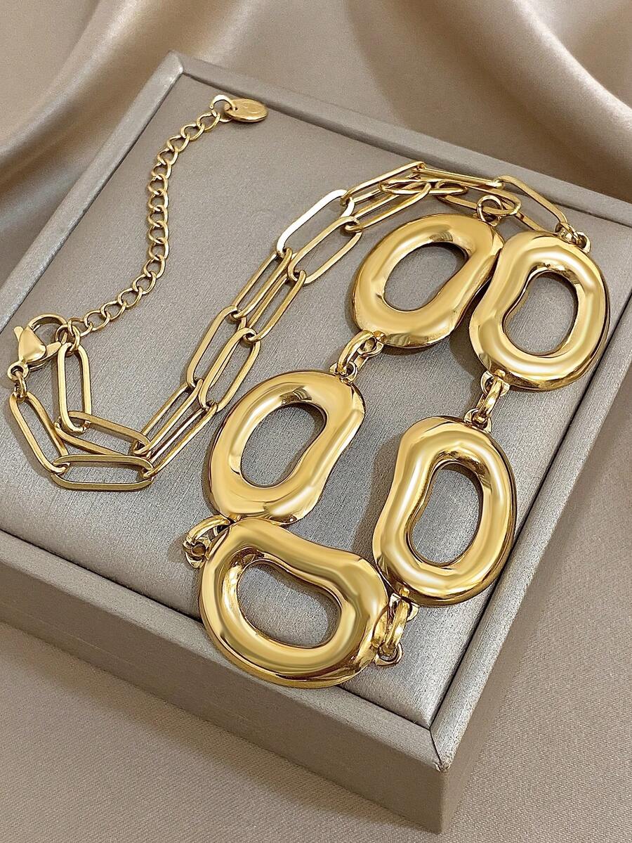 1件时尚金色个性项链 - 不规则有机链节细节，简约大胆的珠宝，适合日常休闲时尚造型，情人节礼物，男女皆宜 - 彩色 - 查看 1