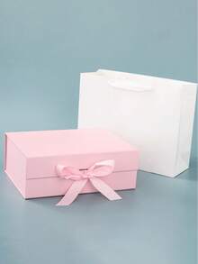 Gift Bag With Gift Box, Solid Color Gift Packaging Box, DIY Foldable Double-Door Gift Box Suitable For Birthday Party, Holiday Gifts, Saudi National Day, Family Gatherings, Weddings, Wedding Favors, Gift Packaging - Pink Suit - View 1
