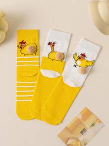 1 Pair Women's Funny Socks With Egg & Chicken Cartoon Animal Pattern, Novelty 3D Quirky Socks, Unisex, Great Gift For Holidays And Daily Wear - Multicolor - View 5